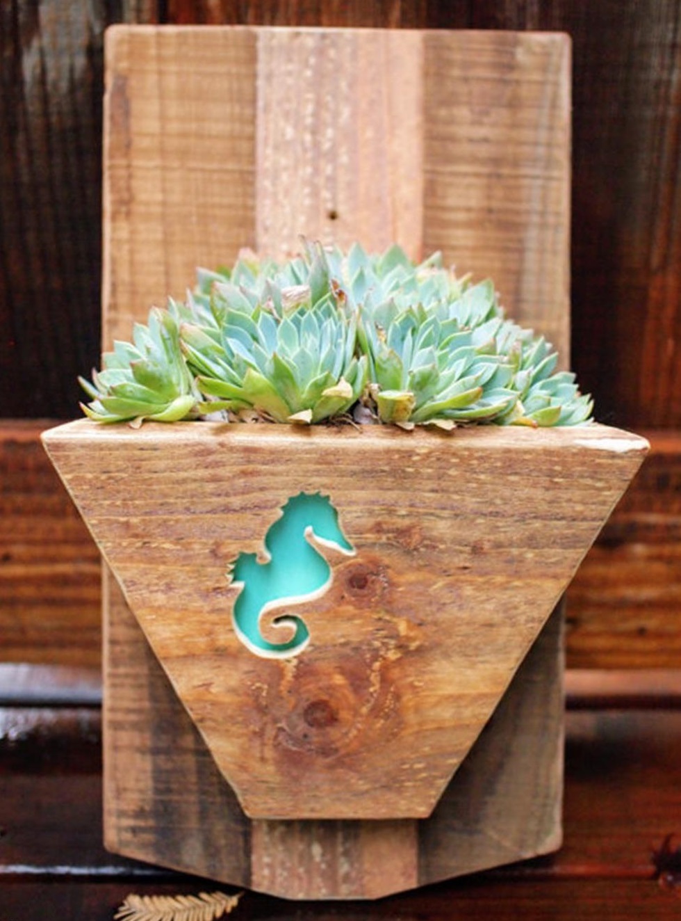 whimsical reclaimed wood succulent planter is a great succulent gardening gift