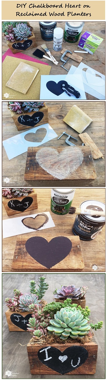 Valentine's Day DIY how to make chalkboard heart on reclaimed wood with blackboard paint