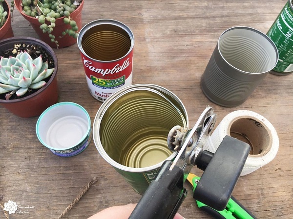 DIY succulent planters - remove sharp edge from empty tin can