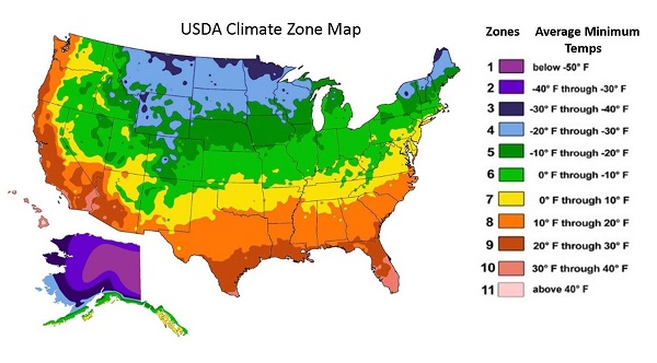 USDA climate zone chart