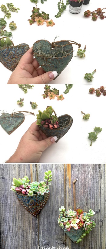 how to plant a succulent heart pocket planter