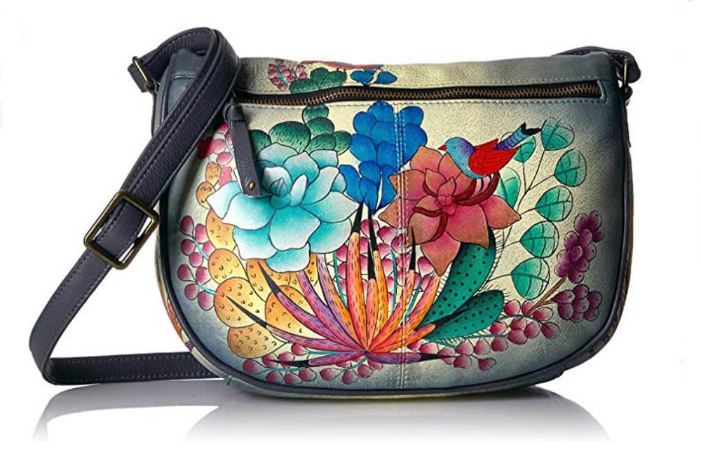 Anushka handpainted leather purse with succulents