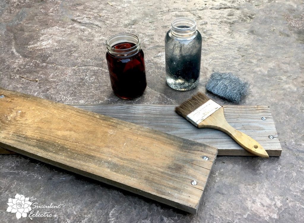 2-step process using tea, vinegar and steel wool gives wood an aged look