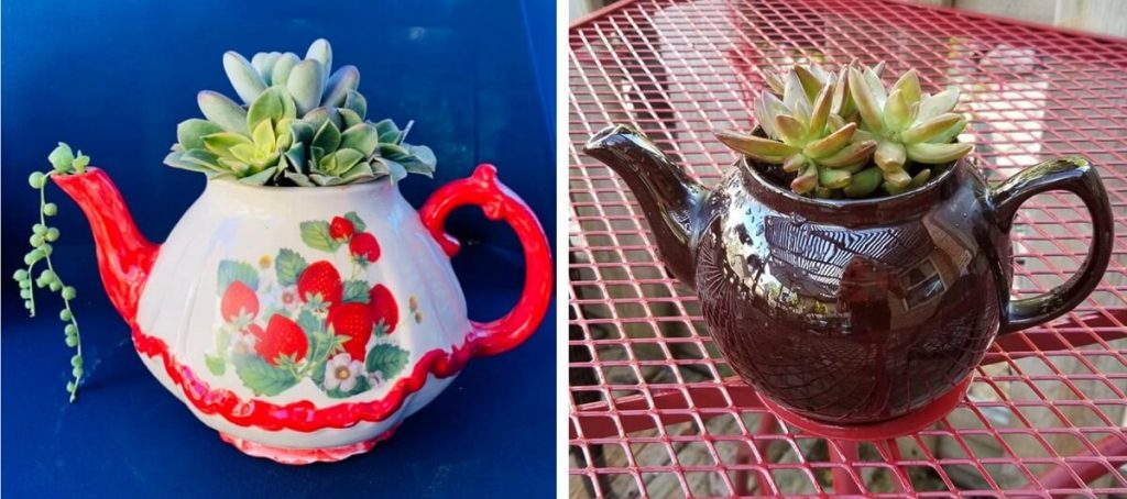 upcycled planters from tea pots